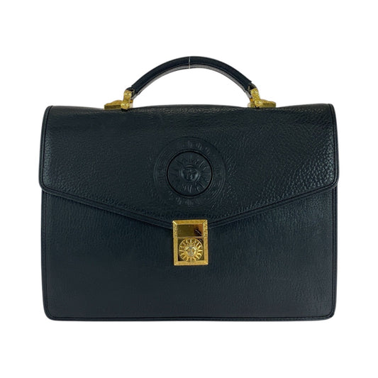 16529
VERSACE ヴェルサーチ ヴィンテージ サンバースト ブラック 黒 ゴールド金具 レザー セカンドバッグ  メンズ ABP40