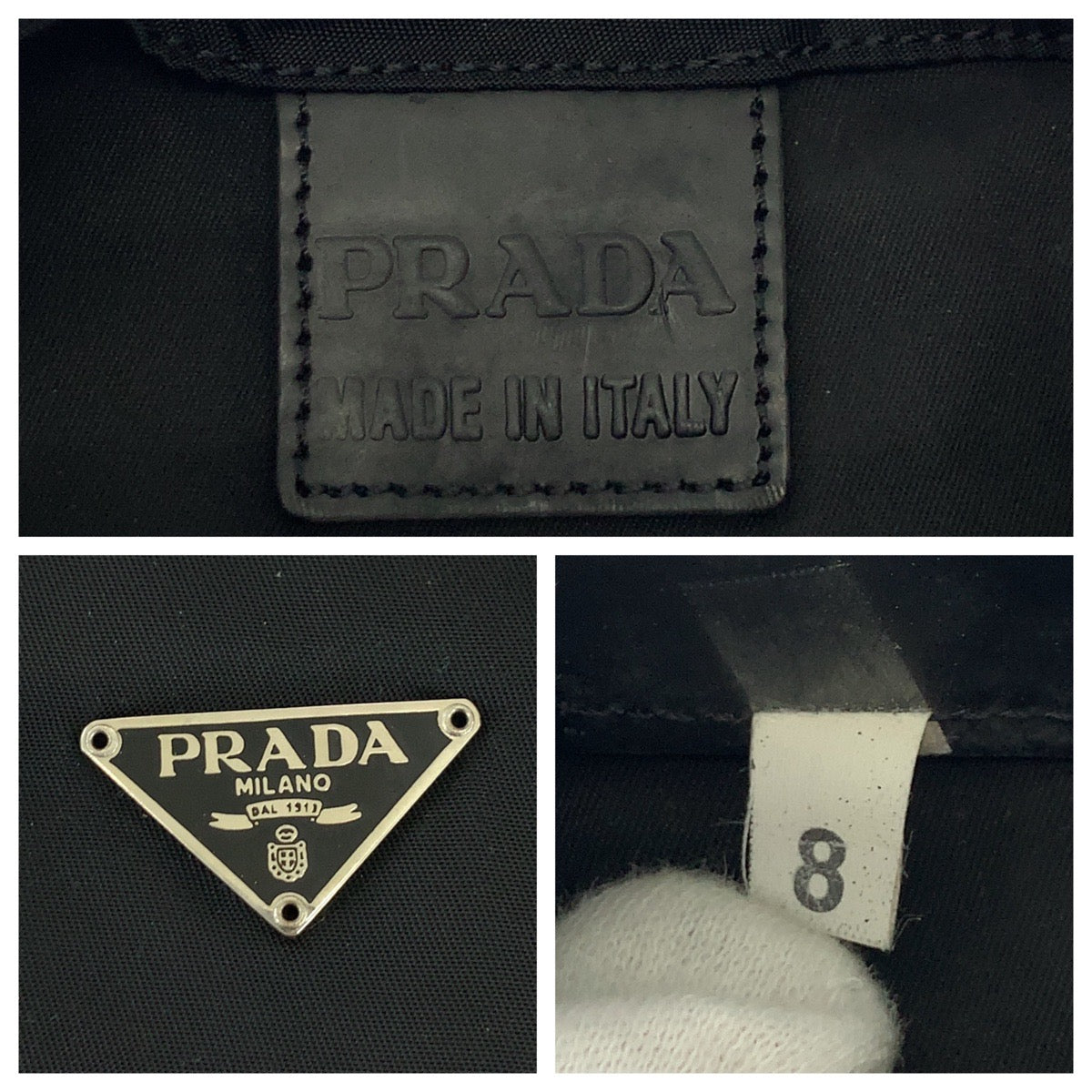 16535
PRADA プラダ テスート 三角ロゴプレート ブラック 黒 シルバー金具 ナイロン 巾着ポーチ  レディース