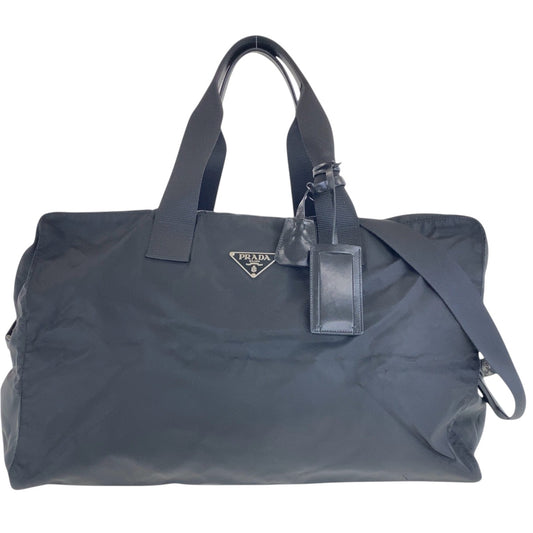 16536
PRADA プラダ テスート 三角ロゴプレート ブラック 黒 シルバー金具 ナイロン ボストンバッグ ショルダーバッグ 男女兼用  レディース AB43