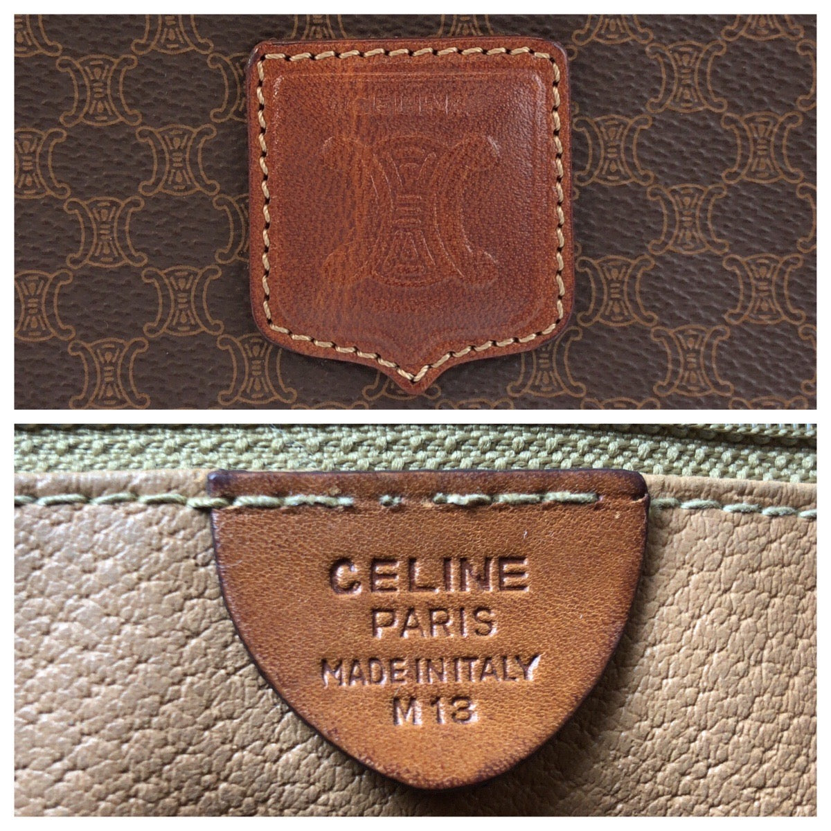 16537
CELINE セリーヌ マカダム ブラウン ゴールド金具 PVC / レザー M13 ショルダーバッグ ポシェット  レディース AB14