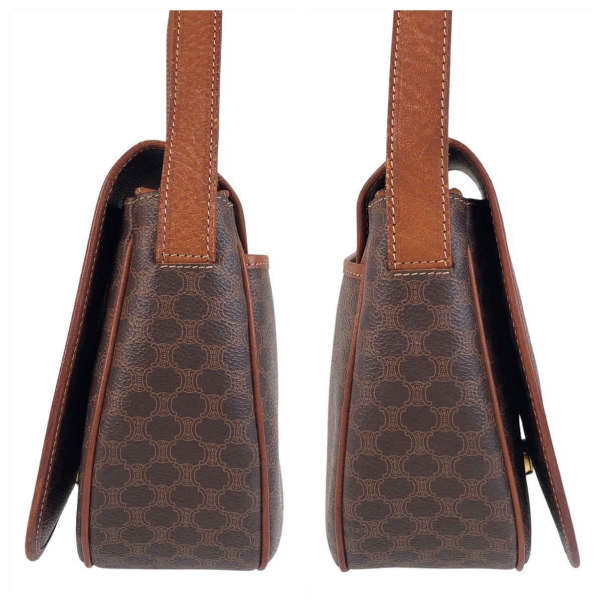 16537
CELINE セリーヌ マカダム ブラウン ゴールド金具 PVC / レザー M13 ショルダーバッグ ポシェット  レディース AB14