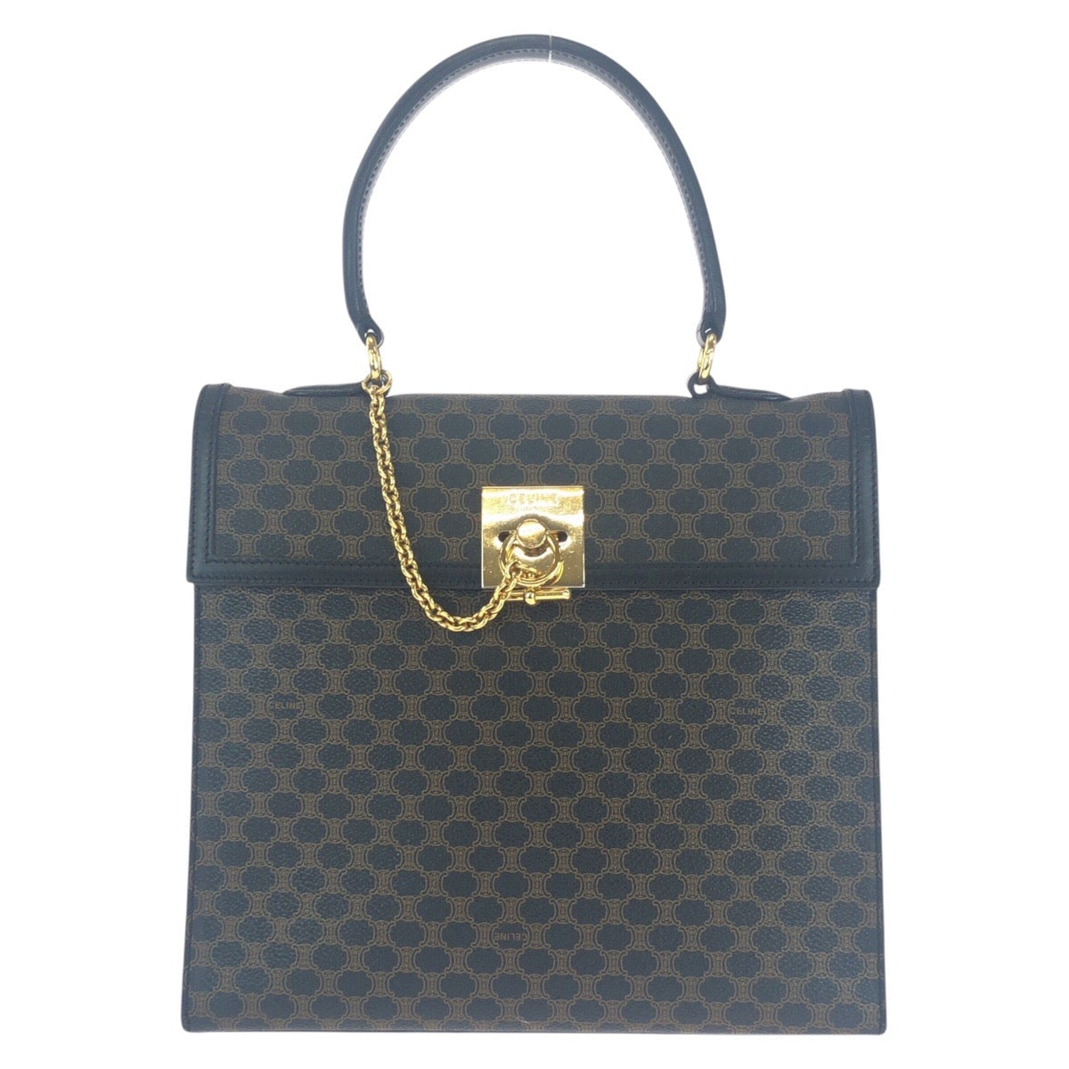 16538
CELINE セリーヌ マカダム ブラウン ゴールド金具 PVC MC97/2 ハンドバッグ  レディース ABP54