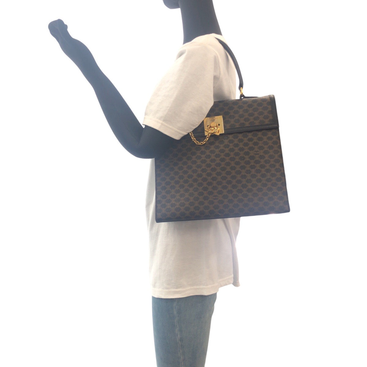 16538
CELINE セリーヌ マカダム ブラウン ゴールド金具 PVC MC97/2 ハンドバッグ  レディース ABP54