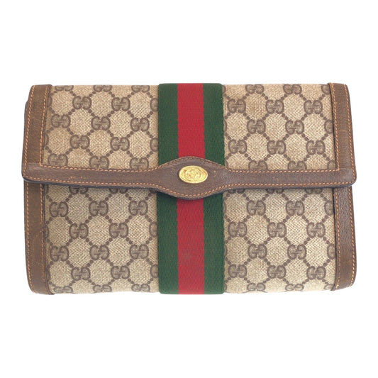 16539
CELINE セリーヌ ヴィンテージ シェリーライン オールドグッチ ベージュ ブラウン ゴールド金具 GGスプリームキャンバス / レザー 89 01 006 クラッチバッグ セカンドバッグ  レディース