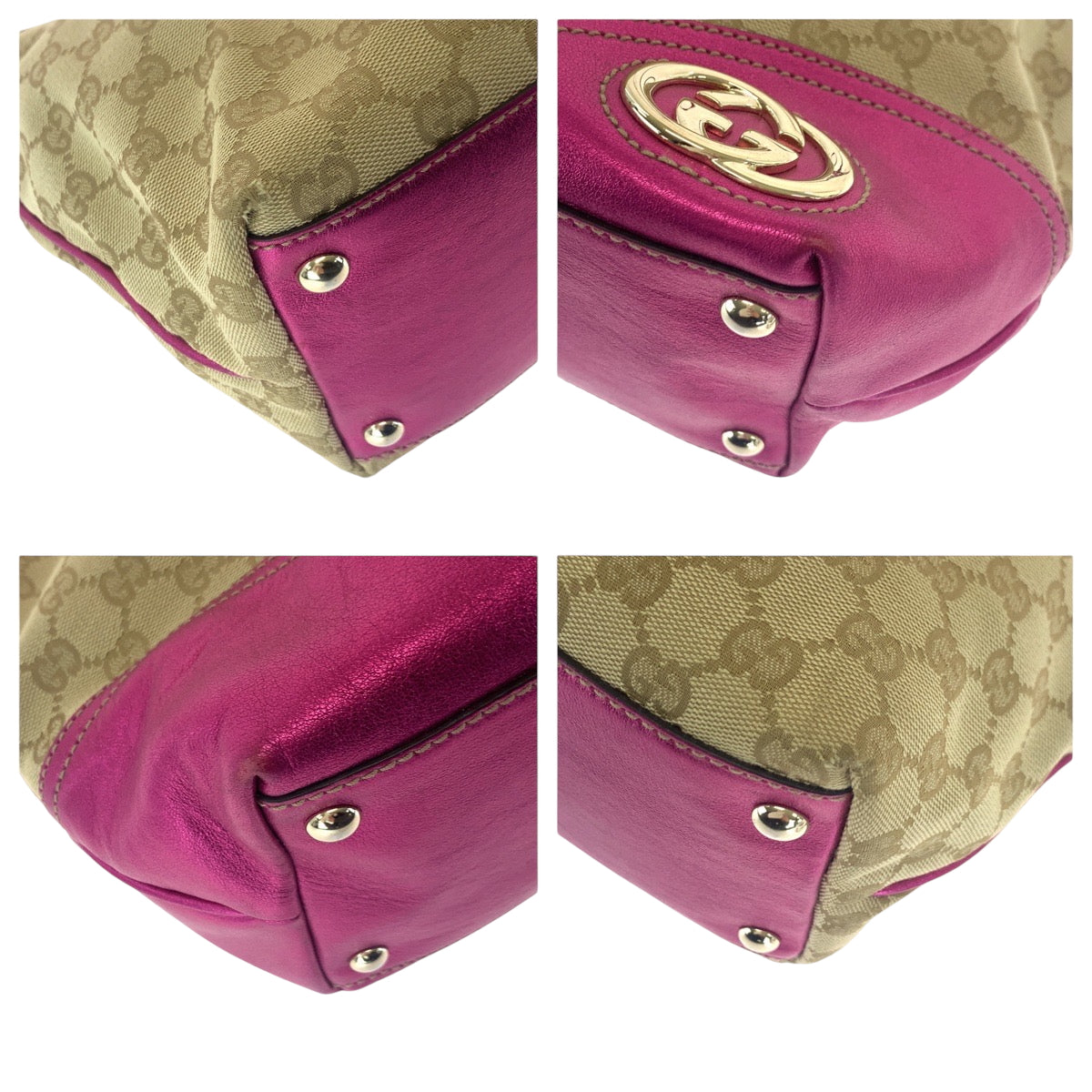 16540
GUCCI グッチ ニューブリット ベージュ ピンク ゴールド金具 GGキャンバス 169946 トートバッグ ショルダーバッグ  レディース