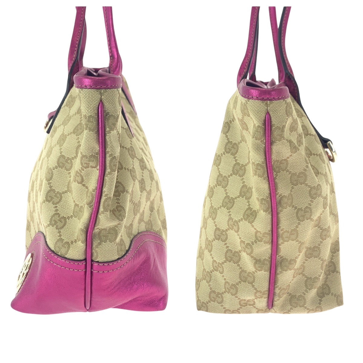 16540
GUCCI グッチ ニューブリット ベージュ ピンク ゴールド金具 GGキャンバス 169946 トートバッグ ショルダーバッグ  レディース ABP39