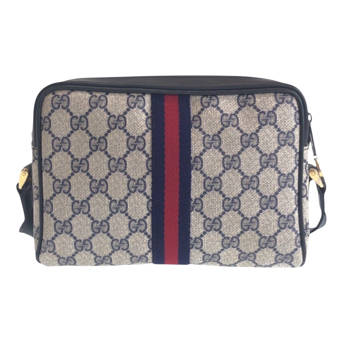 16541
GUCCI グッチ ヴィンテージ シェリーライン オールドグッチ グレー ネイビー ゴールド金具 GGスプリームキャンバス / レザー 010 378 ショルダーバッグ ポシェット  レディース AB40