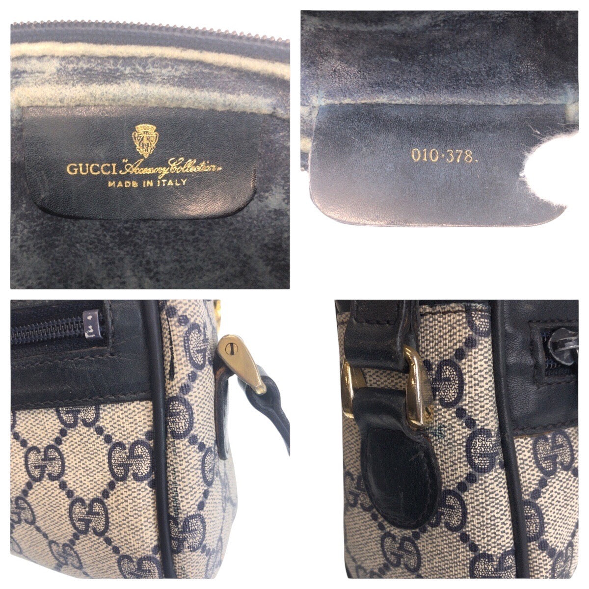 16541
GUCCI グッチ ヴィンテージ シェリーライン オールドグッチ グレー ネイビー ゴールド金具 GGスプリームキャンバス / レザー 010 378 ショルダーバッグ ポシェット  レディース AB40