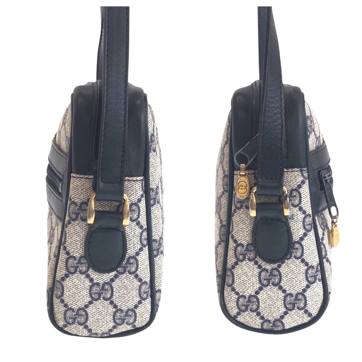 16541
GUCCI グッチ ヴィンテージ シェリーライン オールドグッチ グレー ネイビー ゴールド金具 GGスプリームキャンバス / レザー 010 378 ショルダーバッグ ポシェット  レディース AB40