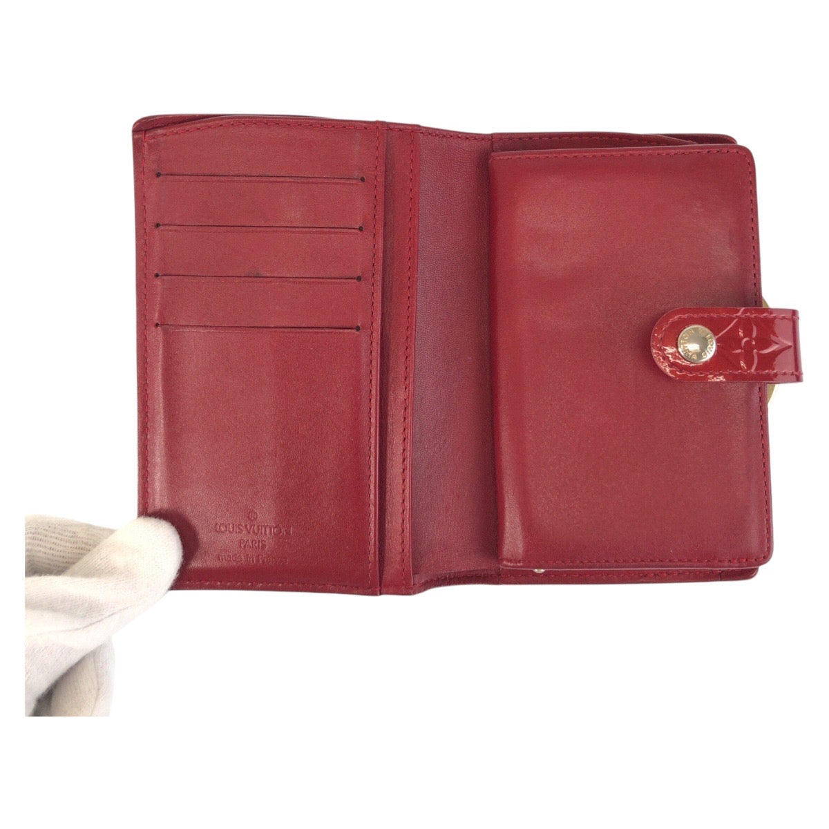 16542
LOUIS VUITTON ルイヴィトン ヴェルニ ポルトフォイユ ヴィエノワ レッド ゴールド金具 エナメル M93528 折財布 コンパクトウォレット  レディース