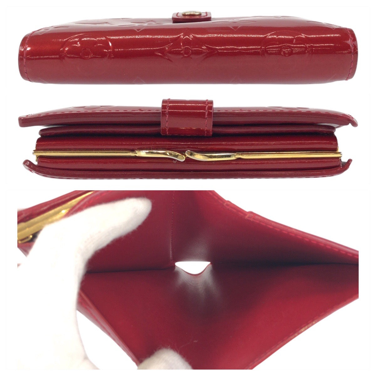 16542
LOUIS VUITTON ルイヴィトン ヴェルニ ポルトフォイユ ヴィエノワ レッド ゴールド金具 エナメル M93528 折財布 コンパクトウォレット  レディース