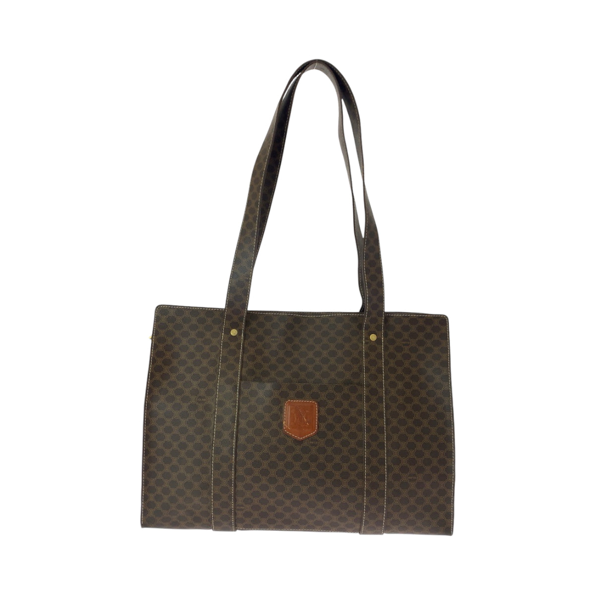 16543
CELINE セリーヌ ヴィンテージ マカダム柄 ブラウン ゴールド金具 PVC MC96 トートバッグ ショルダーバッグ レディース AB35