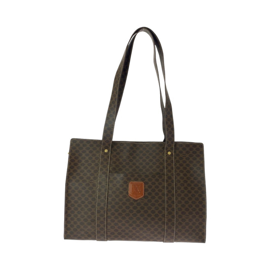 16543
CELINE セリーヌ ヴィンテージ マカダム柄 ブラウン ゴールド金具 PVC MC96 トートバッグ ショルダーバッグ レディース AB35
