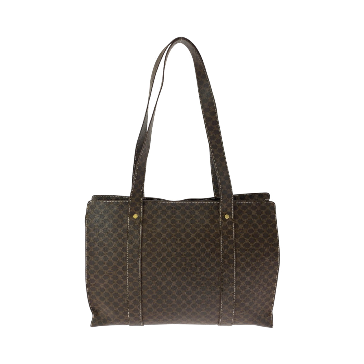 16543
CELINE セリーヌ ヴィンテージ マカダム柄 ブラウン ゴールド金具 PVC MC96 トートバッグ ショルダーバッグ レディース AB35