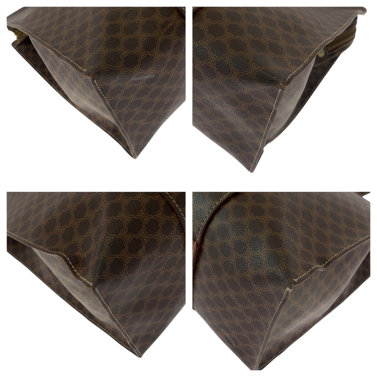 16543
CELINE セリーヌ ヴィンテージ マカダム柄 ブラウン ゴールド金具 PVC MC96 トートバッグ ショルダーバッグ レディース AB35