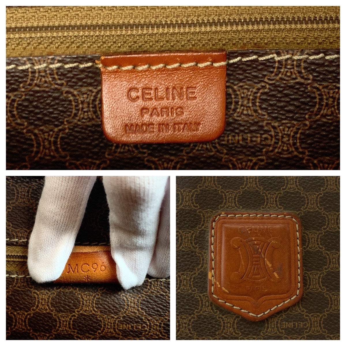 16543
CELINE セリーヌ ヴィンテージ マカダム柄 ブラウン ゴールド金具 PVC MC96 トートバッグ ショルダーバッグ レディース AB35
