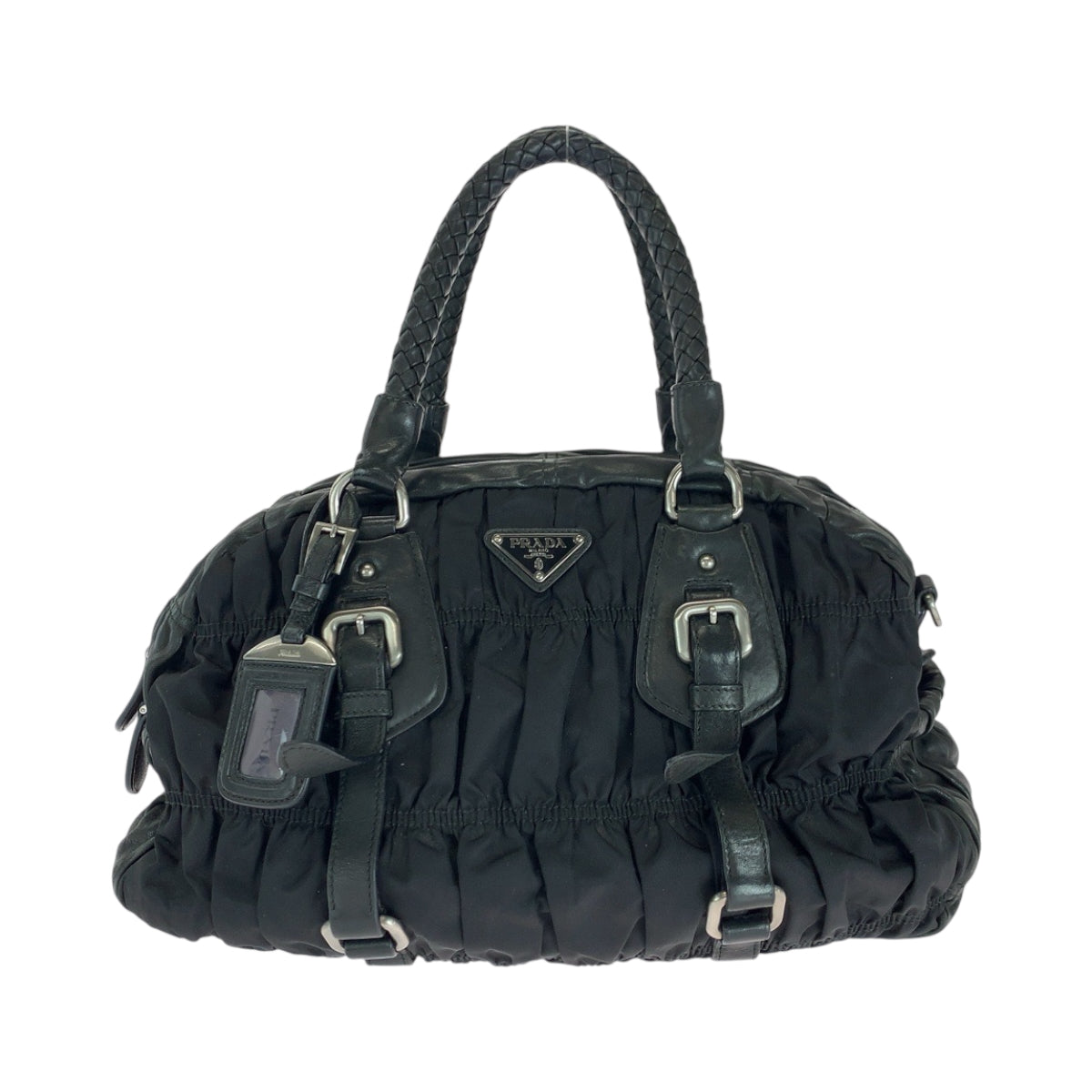 16545
PRADA プラダ テスート 三角ロゴプレート ブラック 黒 シルバー金具 ナイロン ハンドバッグ ショルダーバッグ  レディース ABP42