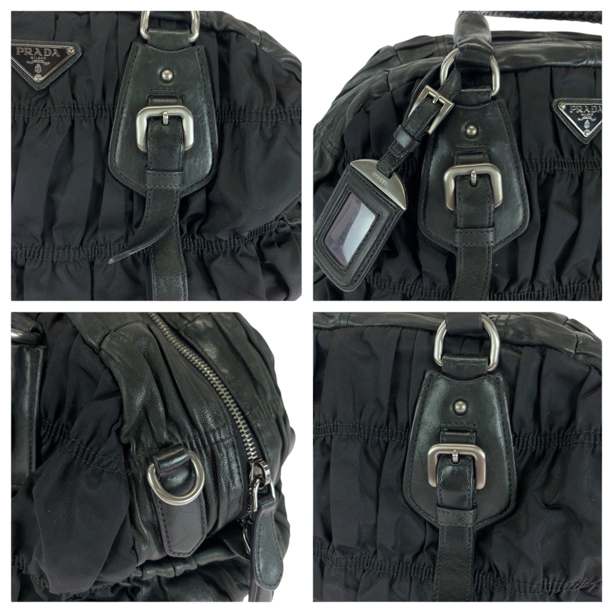 16545
PRADA プラダ テスート 三角ロゴプレート ブラック 黒 シルバー金具 ナイロン ハンドバッグ ショルダーバッグ  レディース ABP42