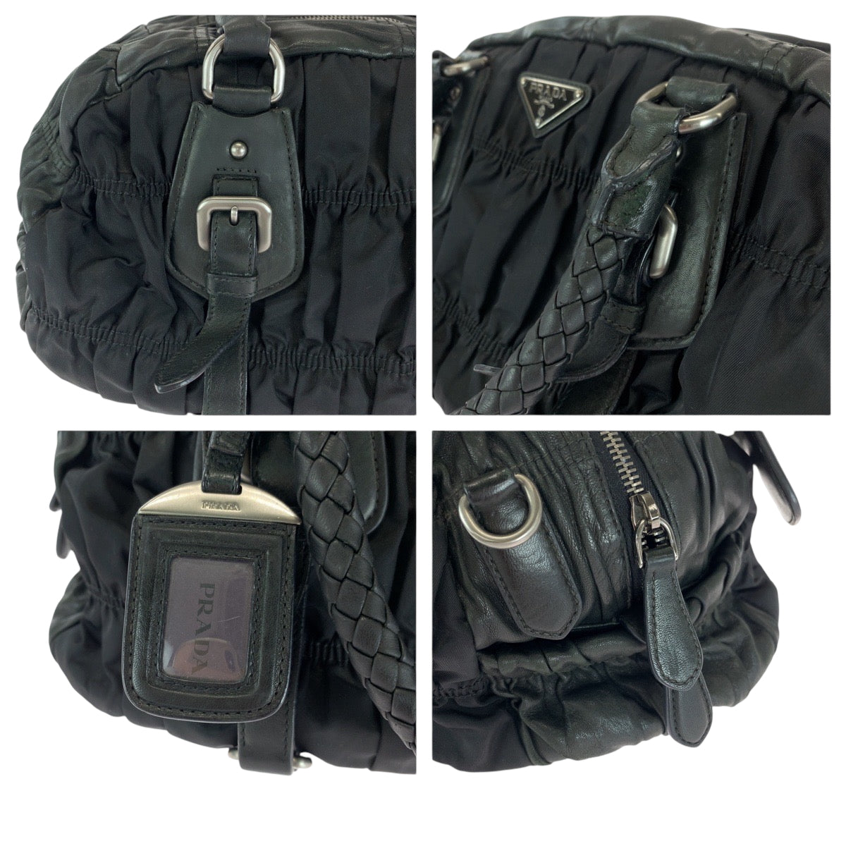 16545
PRADA プラダ テスート 三角ロゴプレート ブラック 黒 シルバー金具 ナイロン ハンドバッグ ショルダーバッグ  レディース ABP42