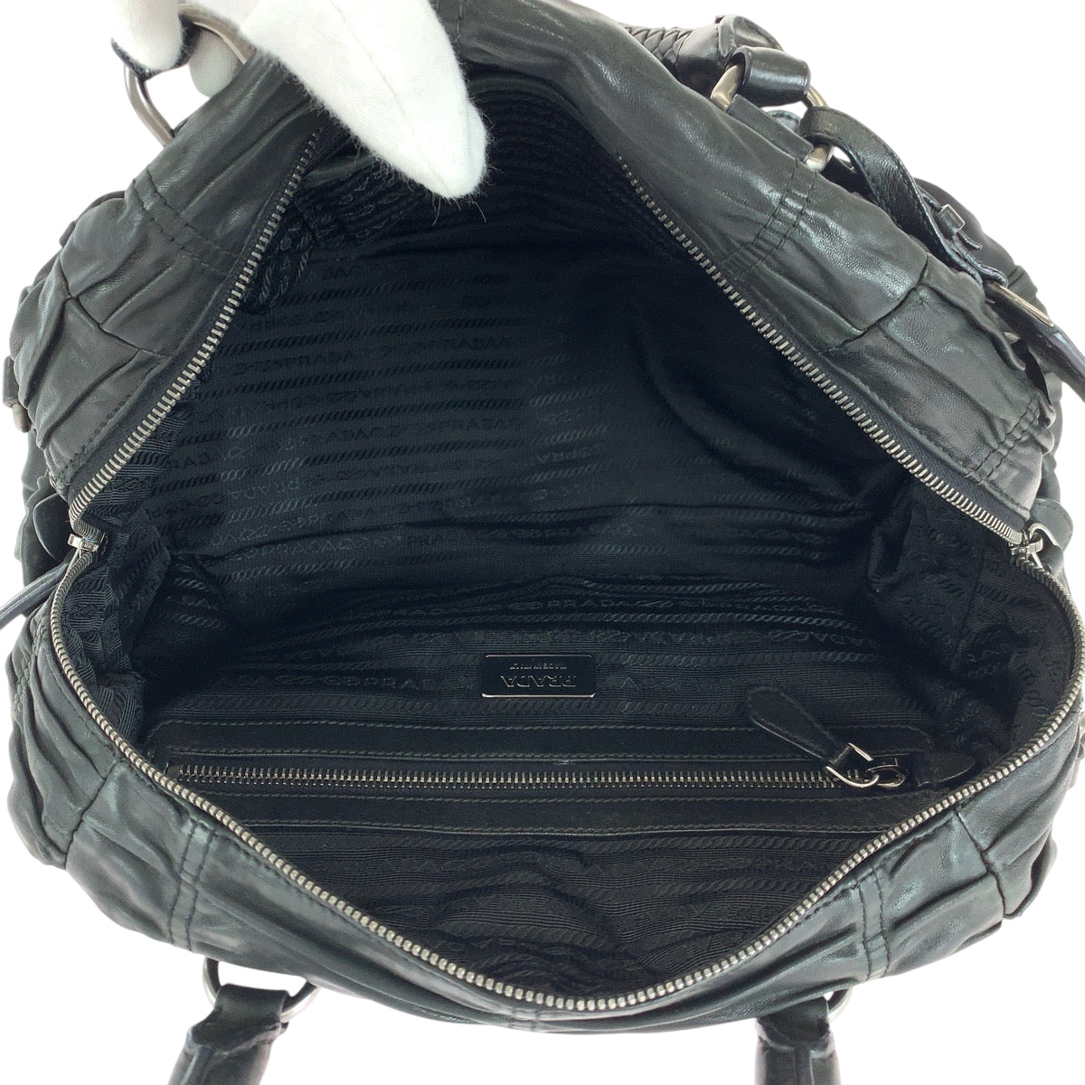 16545
PRADA プラダ テスート 三角ロゴプレート ブラック 黒 シルバー金具 ナイロン ハンドバッグ ショルダーバッグ  レディース ABP42