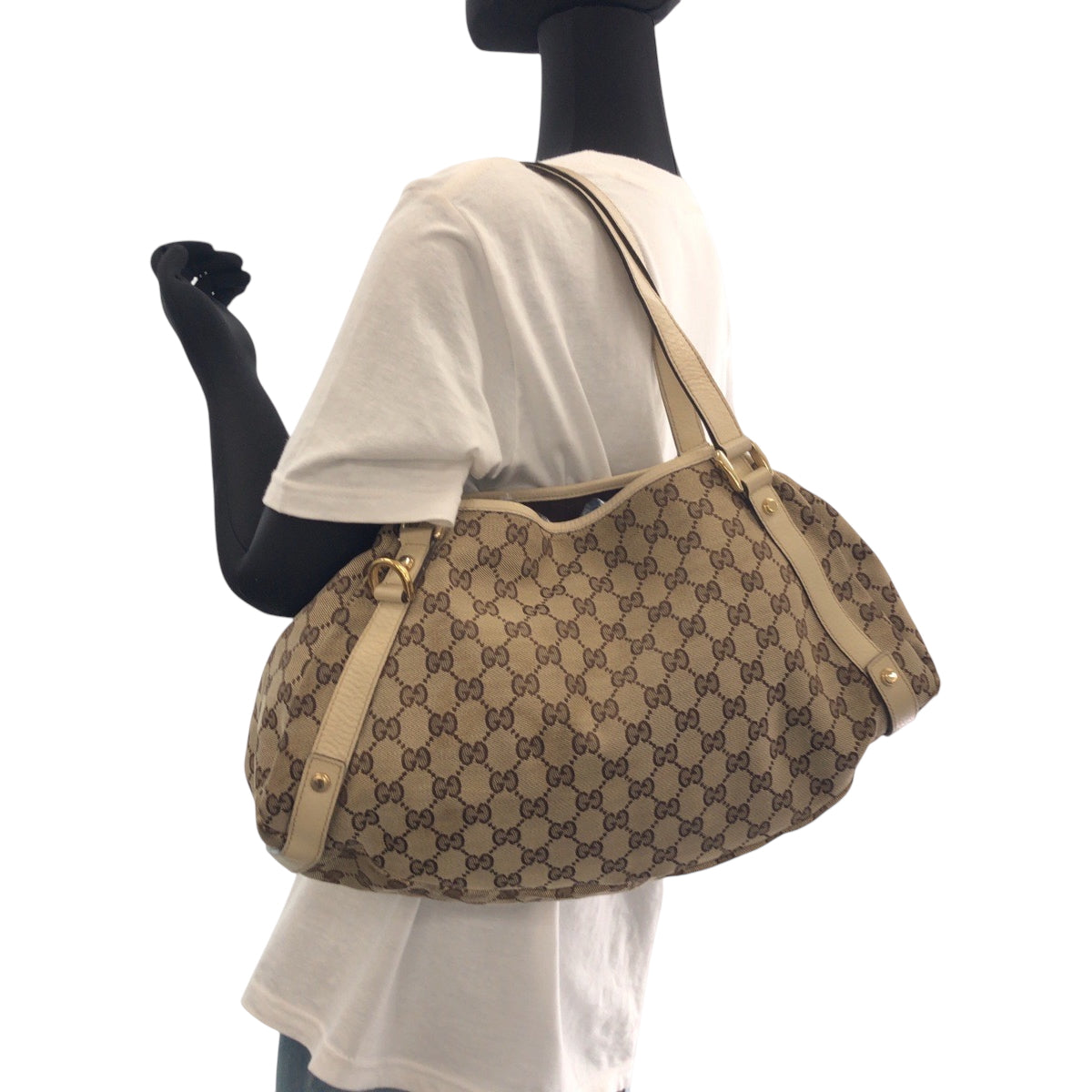 16547
GUCCI グッチ ベージュ アイボリー ゴールド金具 GGキャンバス トートバッグ ショルダーバッグ  レディース
