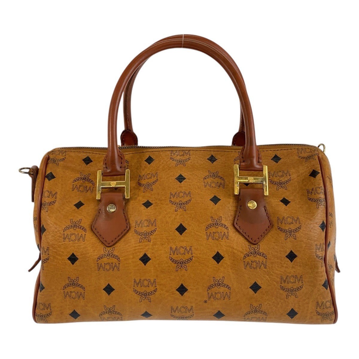 16548
MCM エム シー エム ヴィセトス ブラウン ゴールド金具 レザー ハンドバッグ ボストンバッグ  レディース