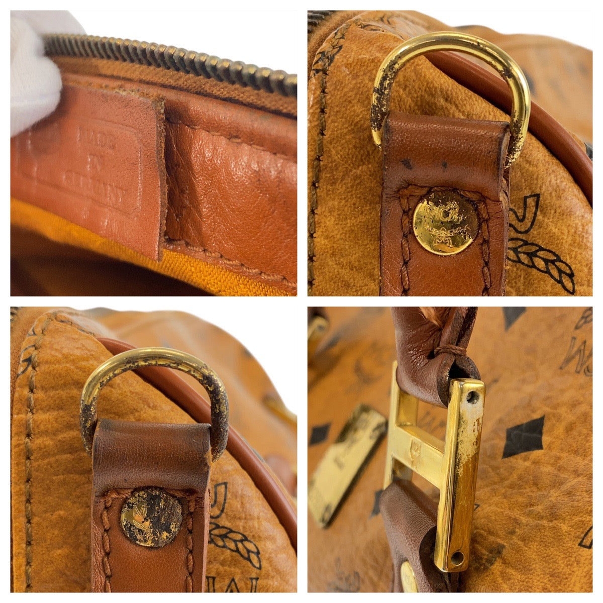 16548
MCM エム シー エム ヴィセトス ブラウン ゴールド金具 レザー ハンドバッグ ボストンバッグ  レディース