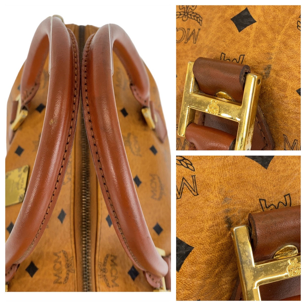 16548
MCM エム シー エム ヴィセトス ブラウン ゴールド金具 レザー ハンドバッグ ボストンバッグ  レディース