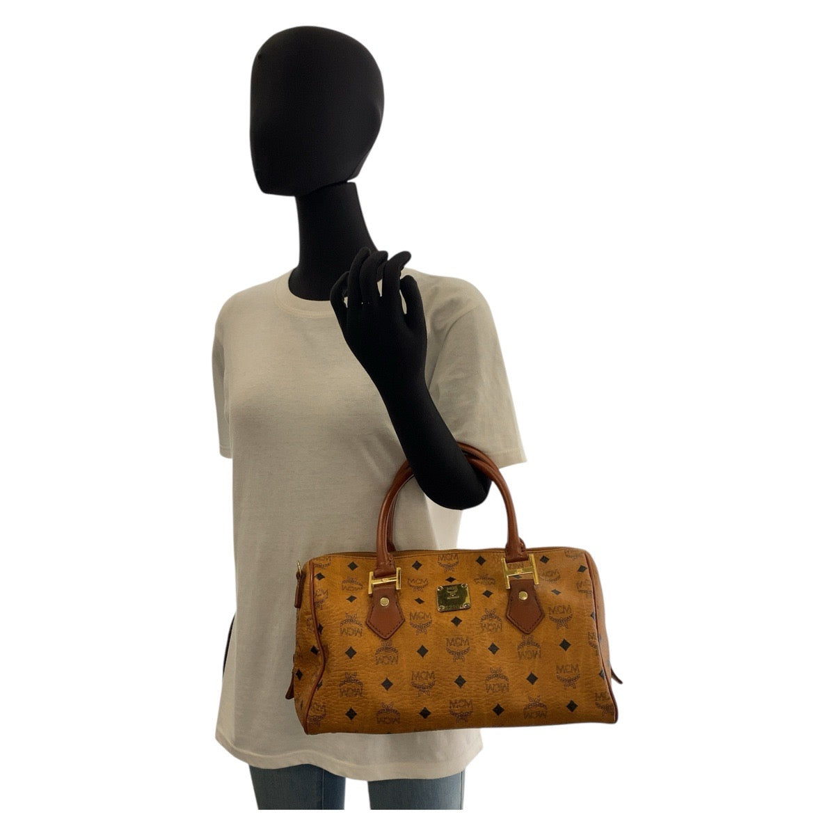 16548
MCM エム シー エム ヴィセトス ブラウン ゴールド金具 レザー ハンドバッグ ボストンバッグ  レディース