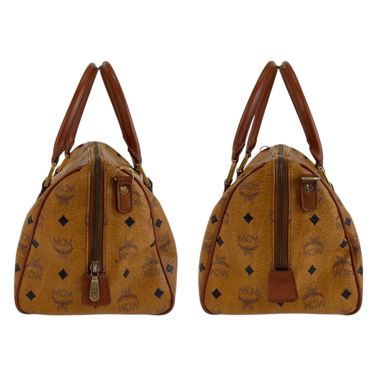 16548
MCM エム シー エム ヴィセトス ブラウン ゴールド金具 レザー ハンドバッグ ボストンバッグ  レディース
