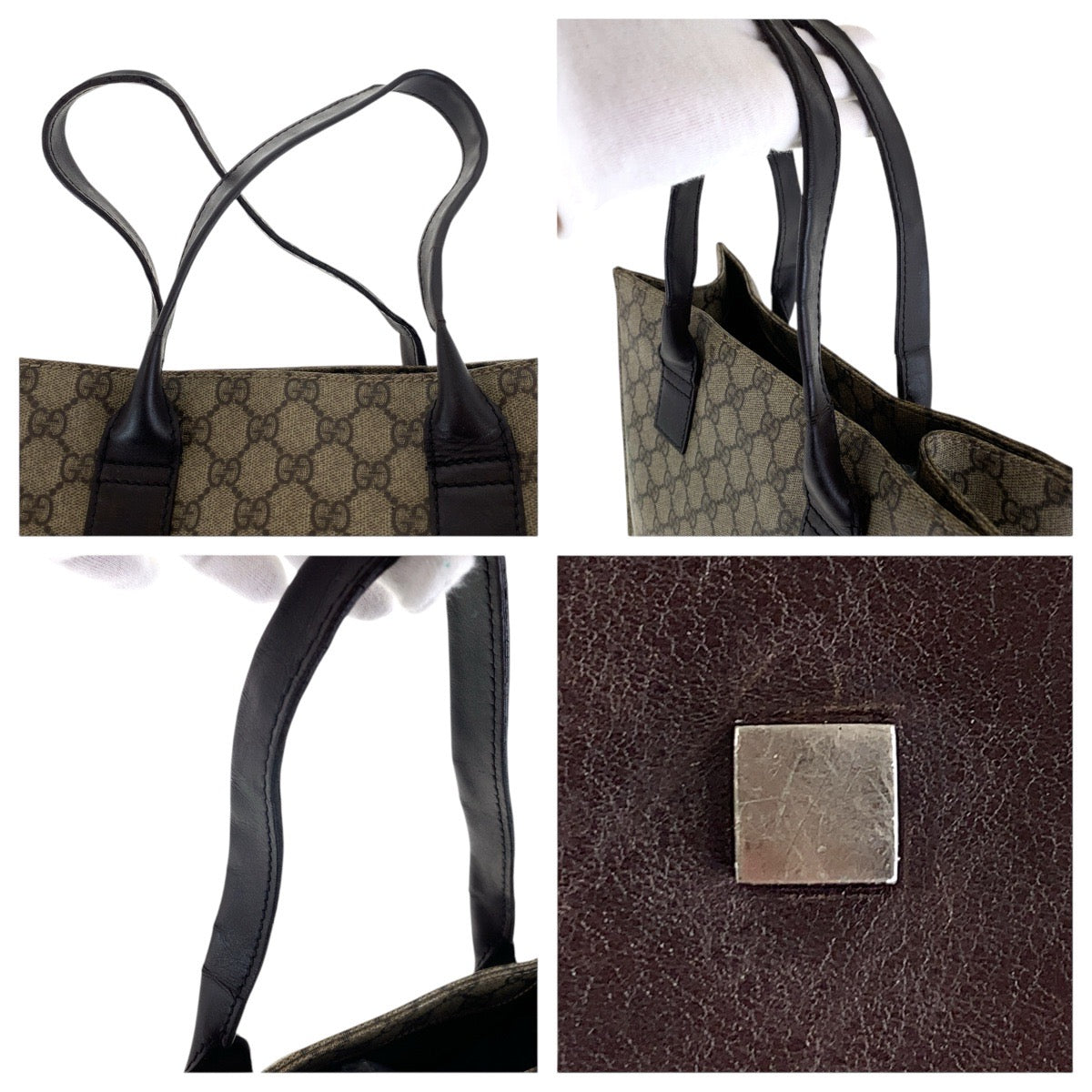 16555
GUCCI グッチ ブラウン シルバー金具 GGスプリームキャンバス / レザー 91249 トートバッグ ハンドバッグ  レディース AB20