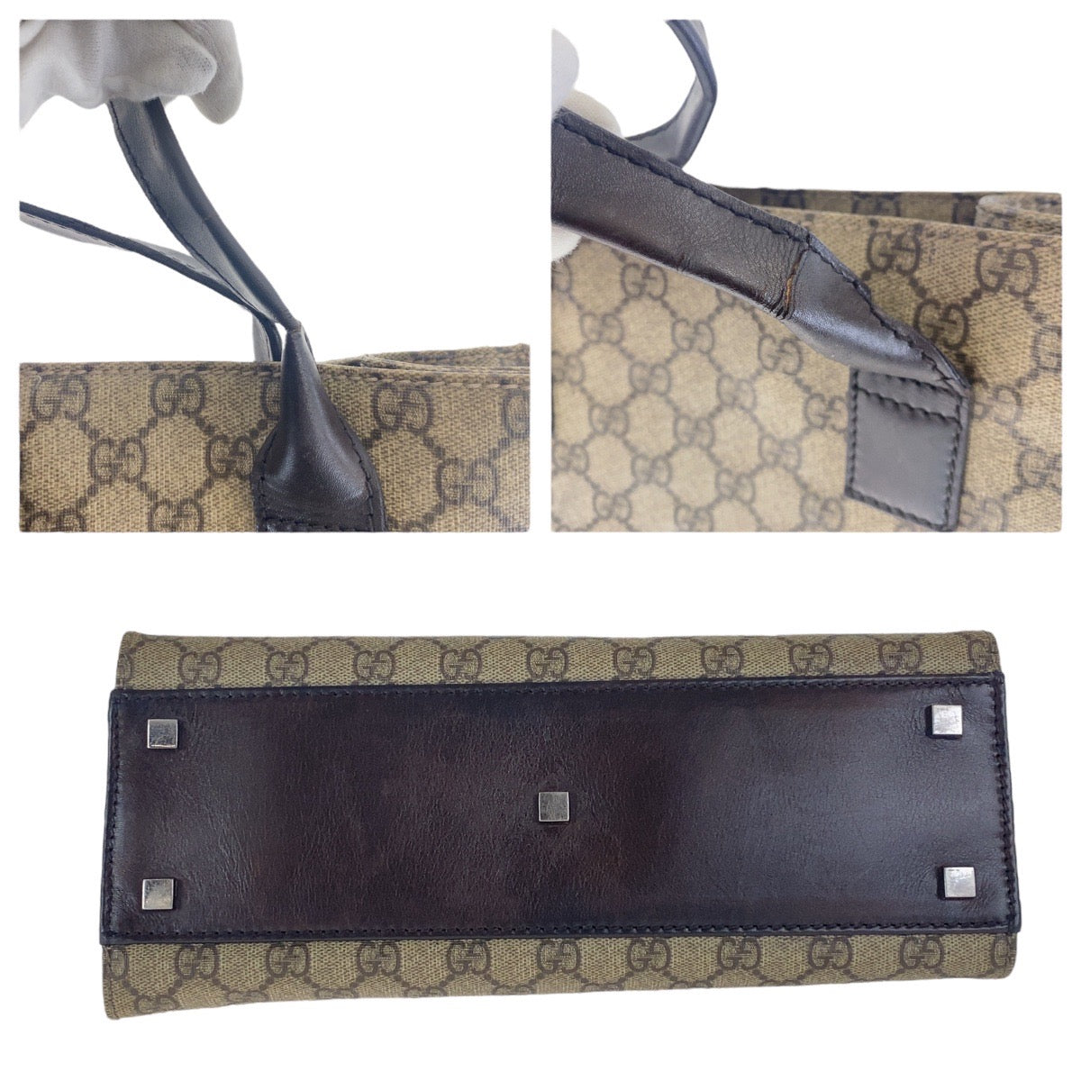 16555
GUCCI グッチ ブラウン シルバー金具 GGスプリームキャンバス / レザー 91249 トートバッグ ハンドバッグ  レディース AB20