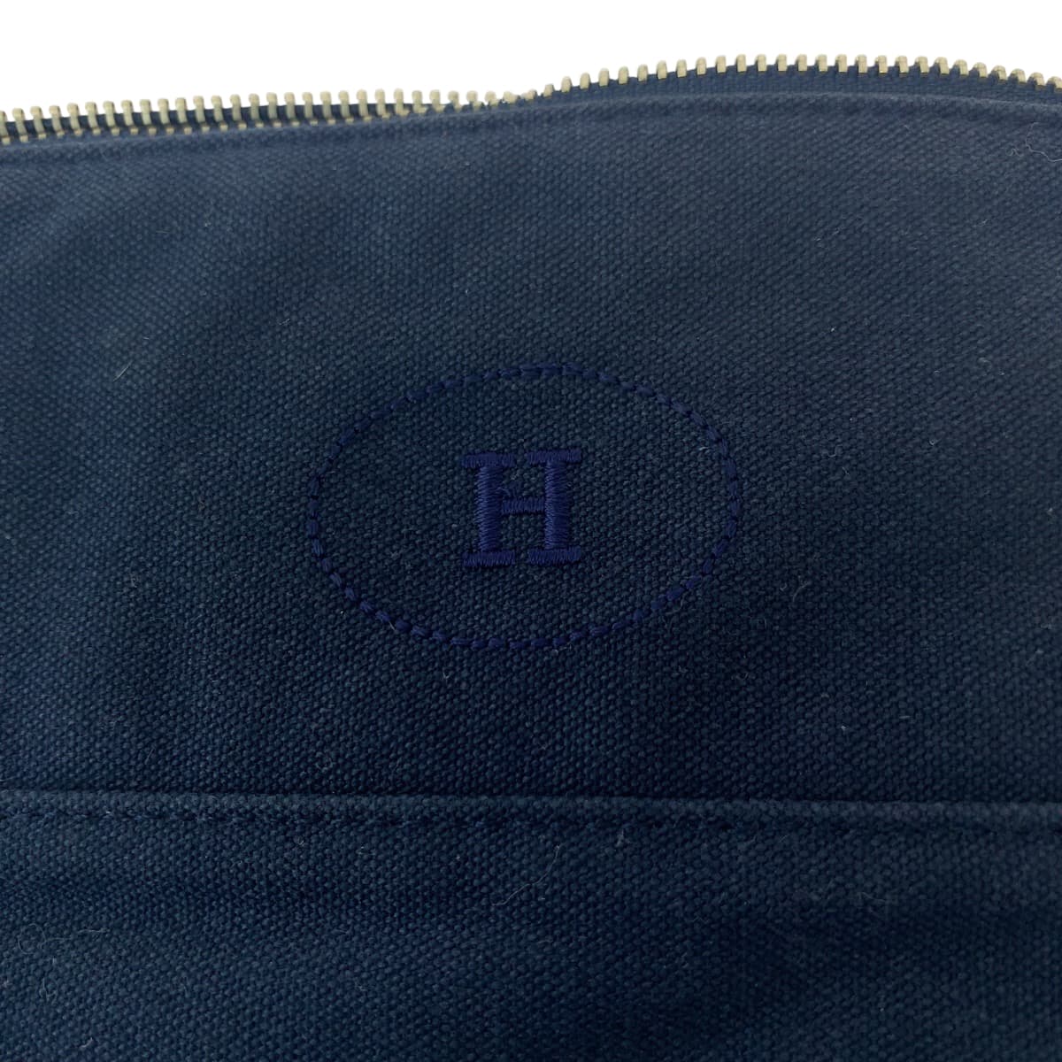16556
HERMES エルメス ボリード ネイビー ブラウン シルバー金具 キャンバス ポーチ 化粧ポーチ  レディース ABP10