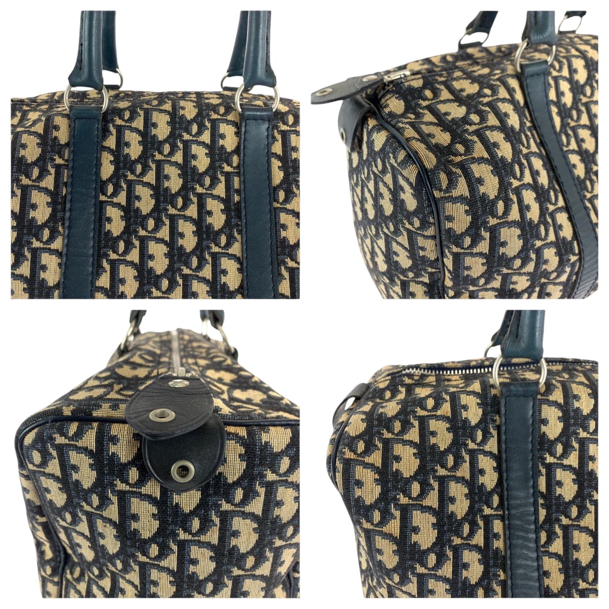 16557
Dior ディオール ヴィンテージ トロッター ネイビー ベージュ シルバー金具 キャンバス ハンドバッグ ミニボストンバッグ  レディース