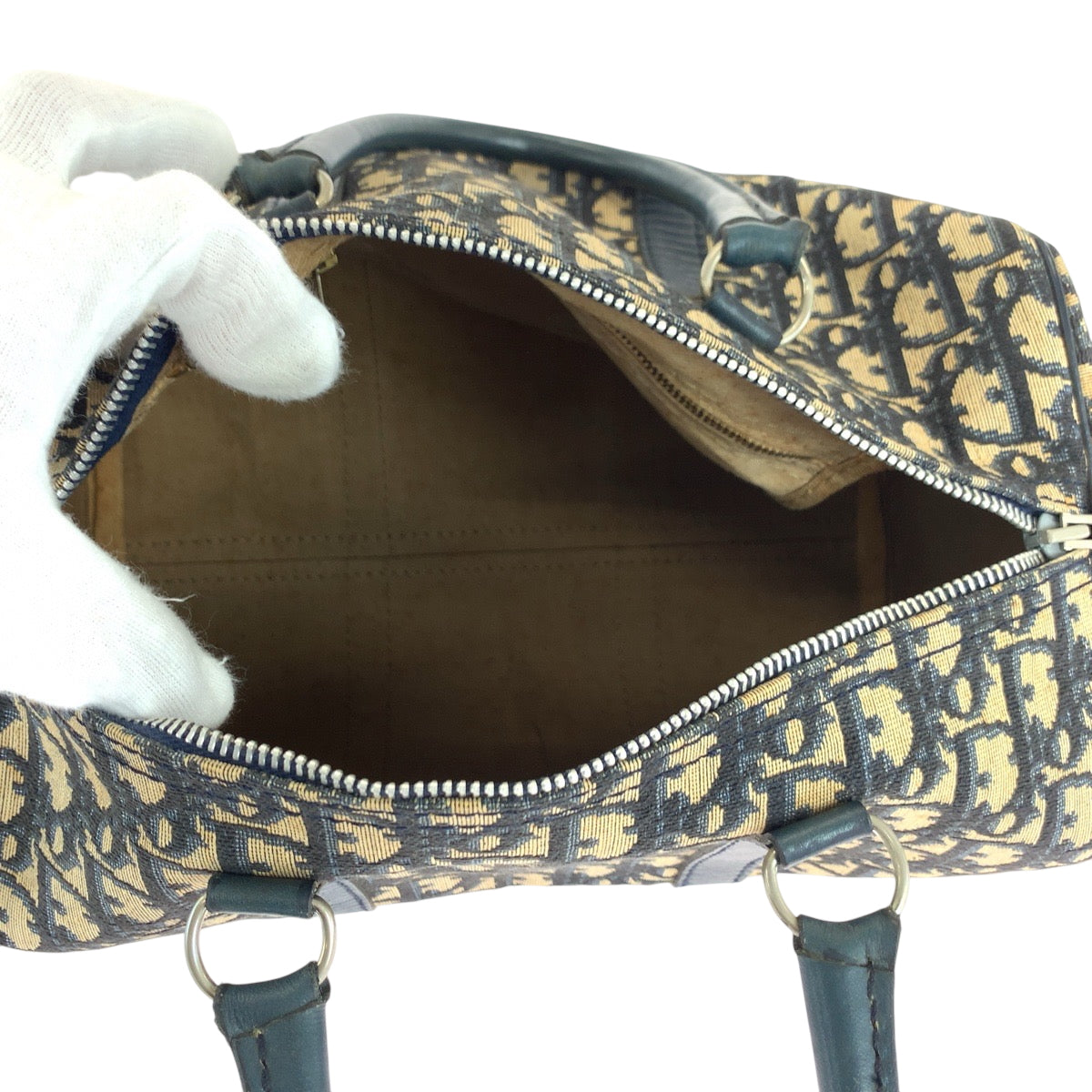 16557
Dior ディオール ヴィンテージ トロッター ネイビー ベージュ シルバー金具 キャンバス ハンドバッグ ミニボストンバッグ  レディース