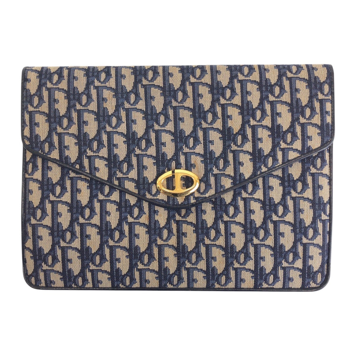 16558
Christian Dior クリスチャンディオール トロッター ネイビー ゴールド金具 キャンバス クラッチバッグ  レディース
