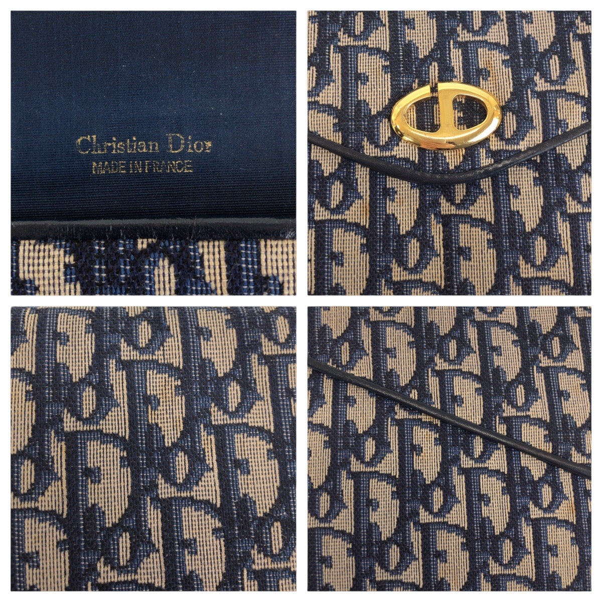 16558
Christian Dior クリスチャンディオール トロッター ネイビー ゴールド金具 キャンバス クラッチバッグ  レディース