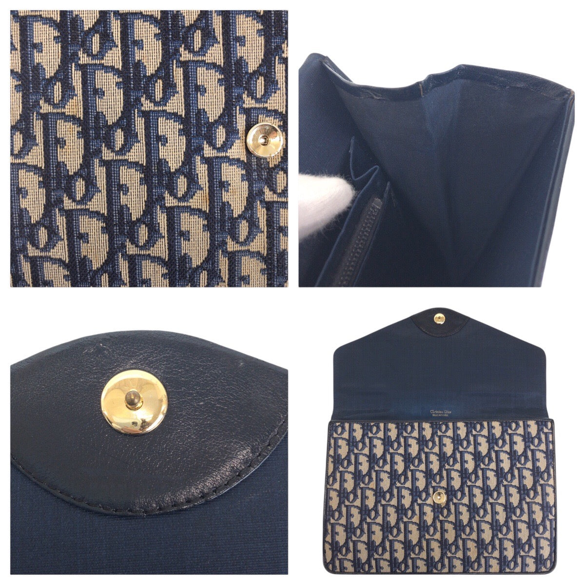 16558
Christian Dior クリスチャンディオール トロッター ネイビー ゴールド金具 キャンバス クラッチバッグ  レディース