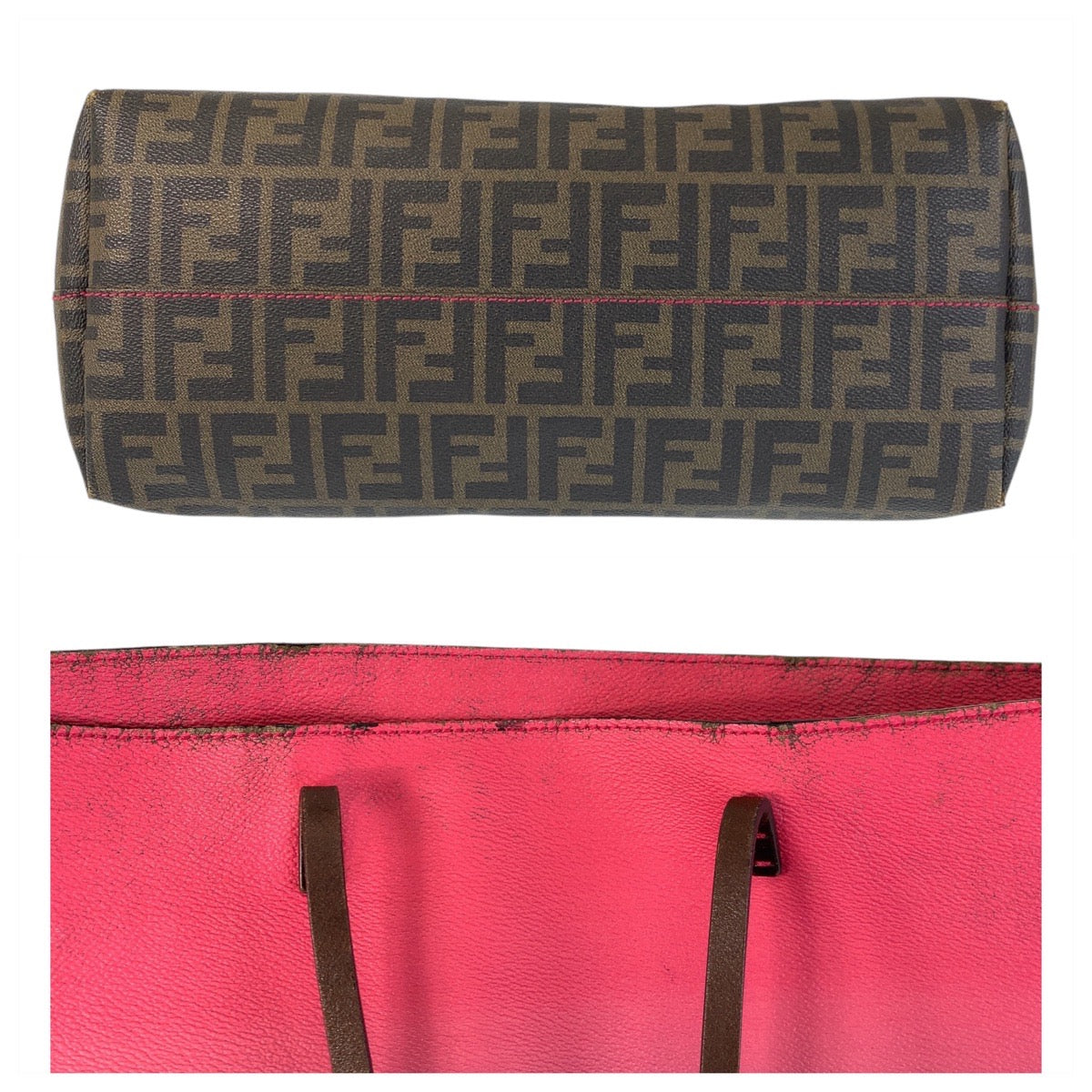16561
FENDI フェンディ ズッカ ピンク ブラウン レザー 8BH185 トートバッグ ショルダーバッグ  レディース