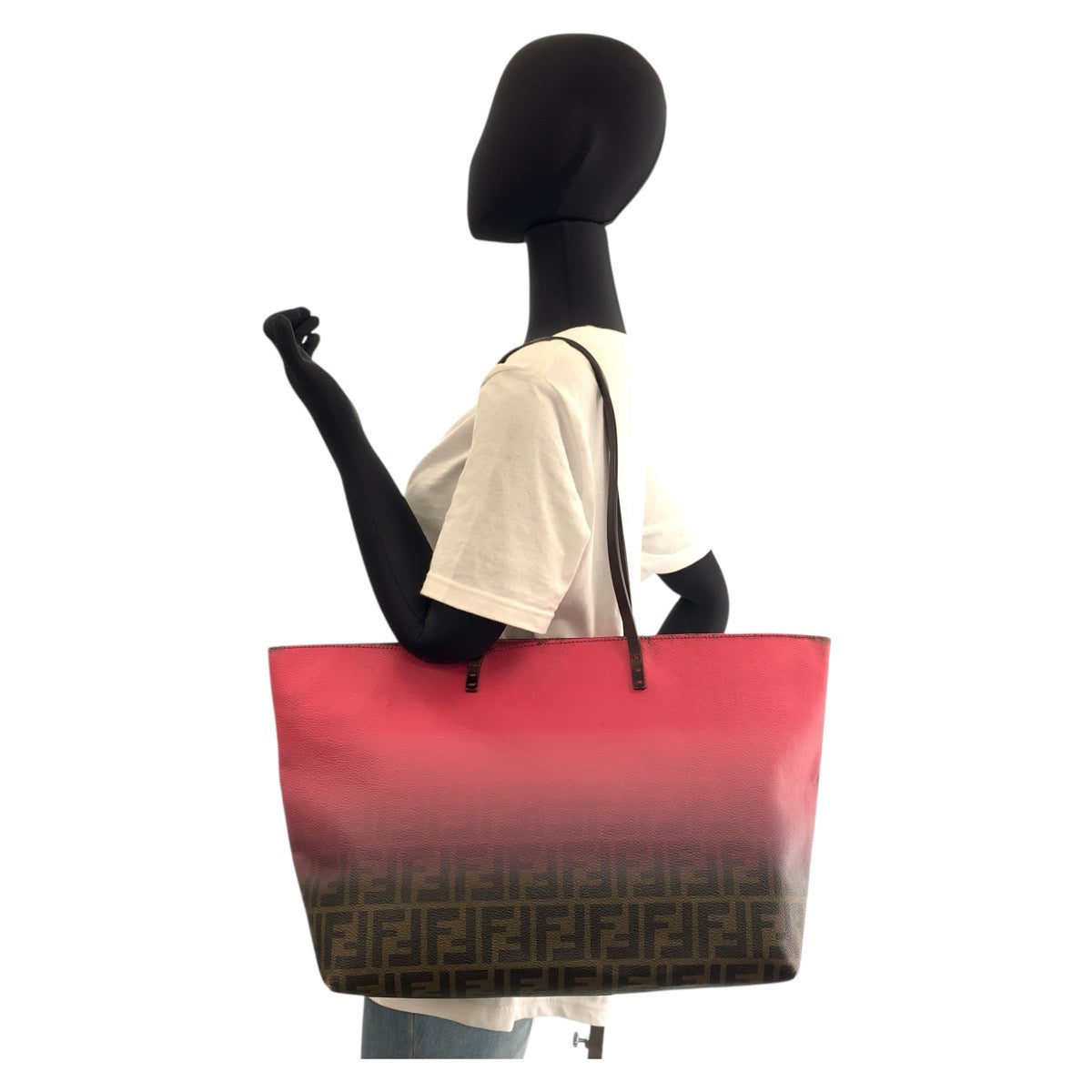 16561
FENDI フェンディ ズッカ ピンク ブラウン レザー 8BH185 トートバッグ ショルダーバッグ  レディース