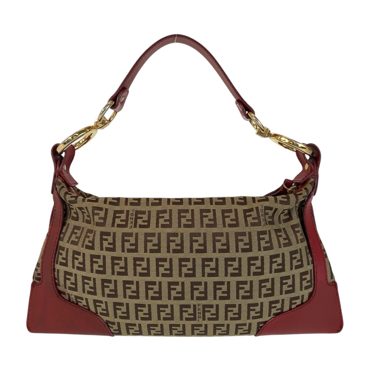 16562
FENDI フェンディ ズッキーノ ブラウン レッド ゴールド金具 キャンバス / レザー ハンドバッグ ショルダーバッグ  レディース