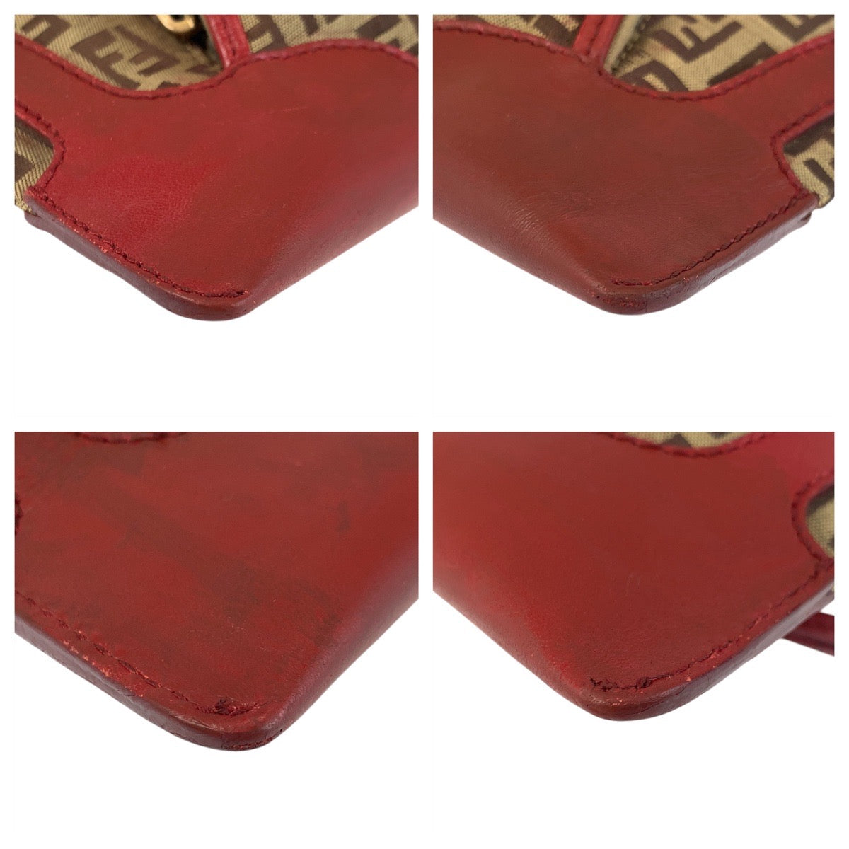 16562
FENDI フェンディ ズッキーノ ブラウン レッド ゴールド金具 キャンバス / レザー ハンドバッグ ショルダーバッグ  レディース