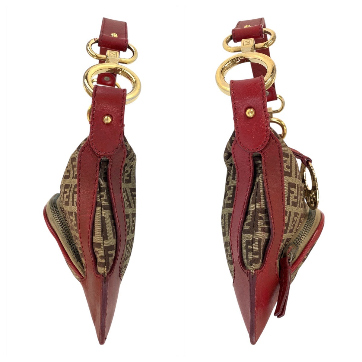 16562
FENDI フェンディ ズッキーノ ブラウン レッド ゴールド金具 キャンバス / レザー ハンドバッグ ショルダーバッグ  レディース