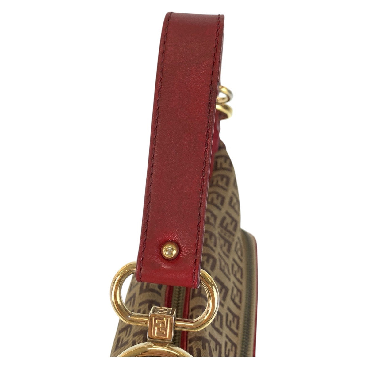 16562
FENDI フェンディ ズッキーノ ブラウン レッド ゴールド金具 キャンバス / レザー ハンドバッグ ショルダーバッグ  レディース