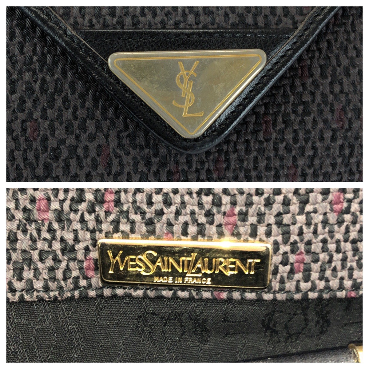 16564
YVES SAINT LAURENT イヴ サンローラン YSL グレー ブラック ゴールド金具 PVC ショルダーバッグ ポシェット  レディース