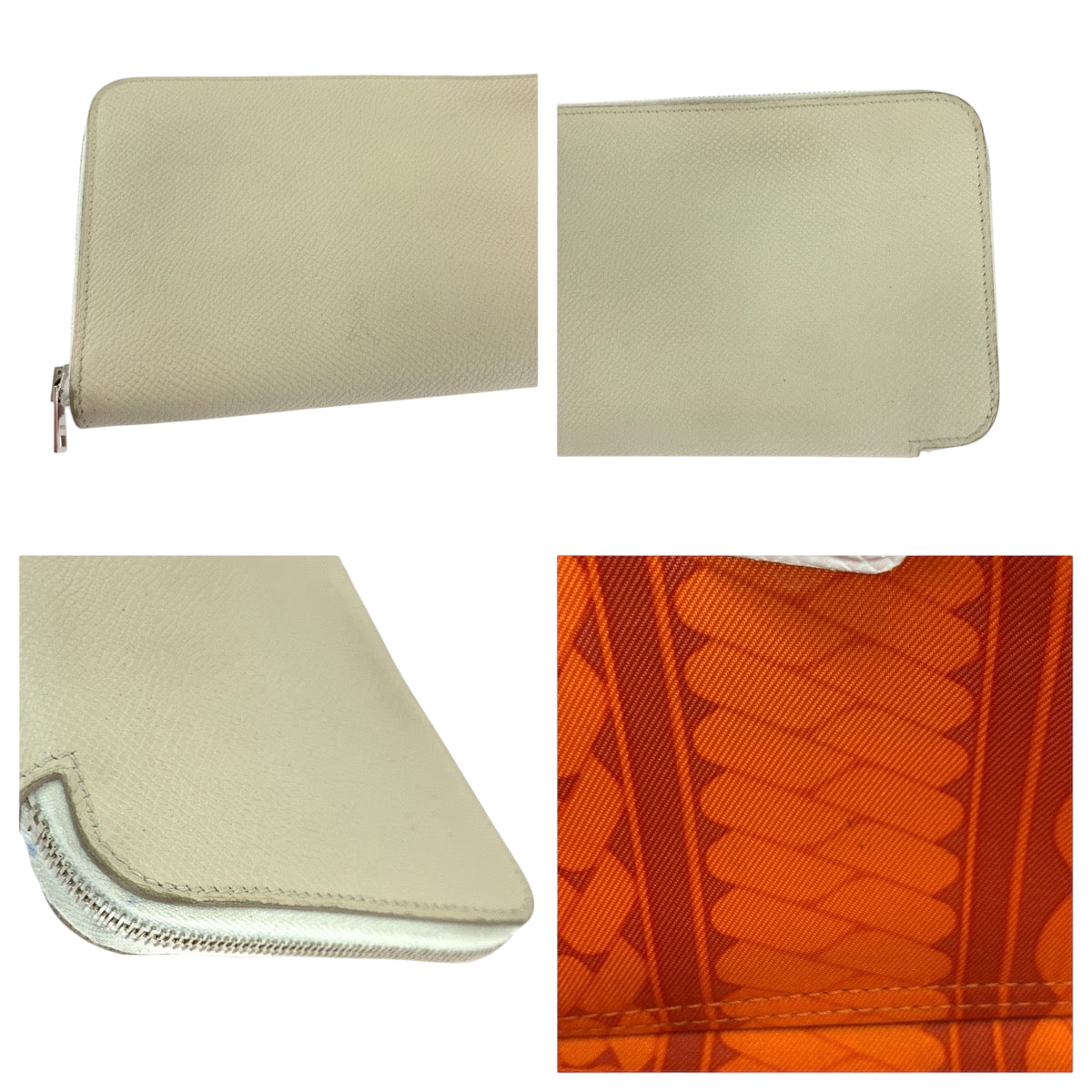 16567
HERMES エルメス アザップロング シルクイン アイボリー シルバー金具 ヴォーエプソン 長財布 ラウンドファスナー A刻印  レディース AB38