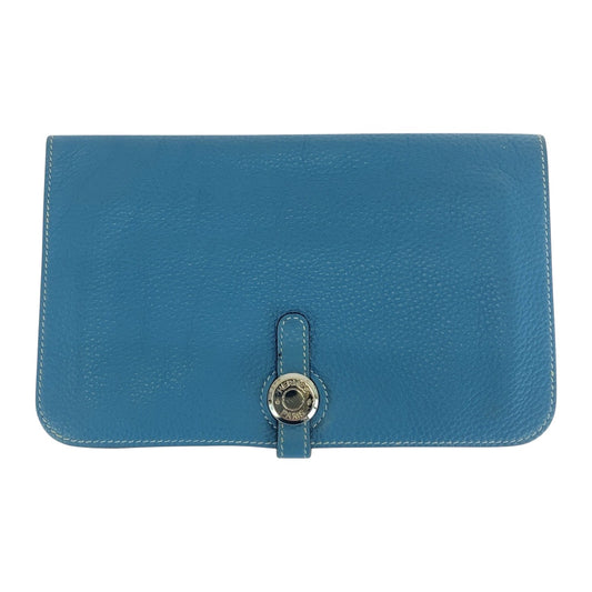 16575
HERMES エルメス ドゴン GM ブルージーン シルバー金具 トゴ 長財布 ロングウォレット 男女兼用 □B刻印  レディース AB44