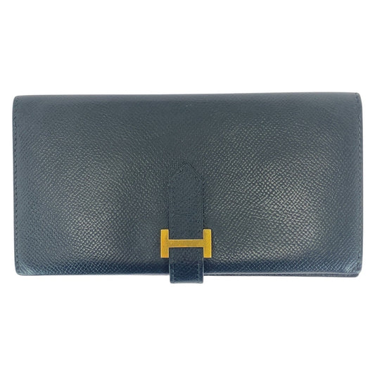 16576
HERMES エルメス べアン ブラック 黒 ゴールド金具 ボックスカーフ 長財布 ロングウォレット 男女兼用 □B刻印  レディース ABP48