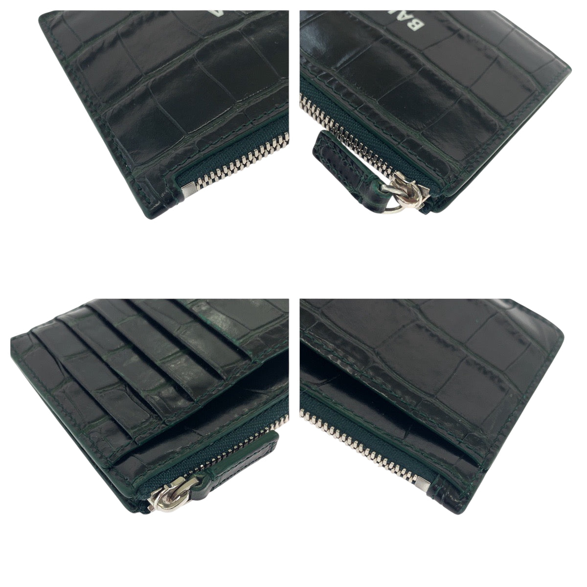16578
BALENCIAGA バレンシアガ クロコ型押し ブラック 黒 グリーン シルバー金具 レザー 640535 コンパクトウォレット フラグメントケース  メンズ ABP19