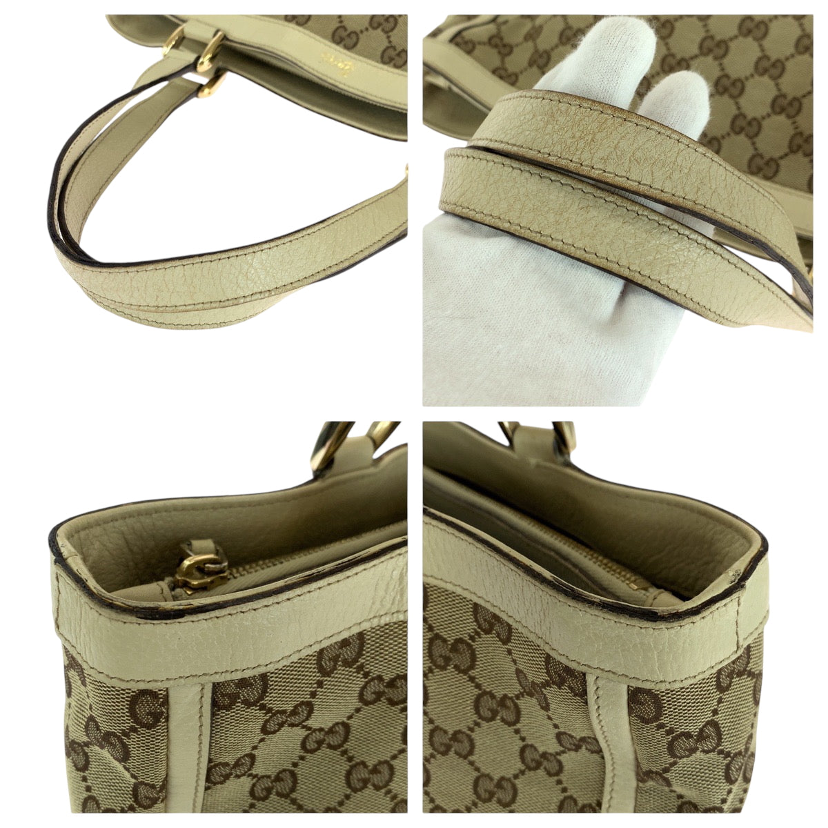 16584
GUCCI グッチ ベージュ アイボリー ゴールド金具 GGキャンバス 170004 トートバッグ ハンドバッグ  レディース AB34